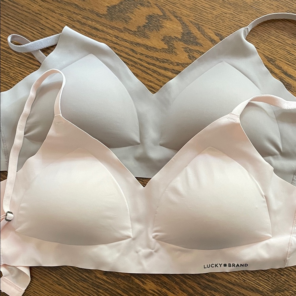 Lucky Brand Women's Wireless Bralette Set - Gray and Light Pink